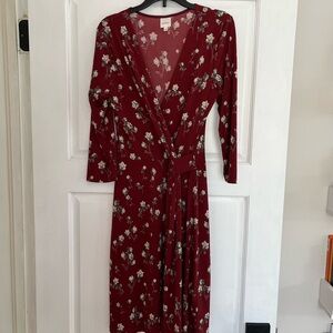 Floral Wrap Dress in Burgundy